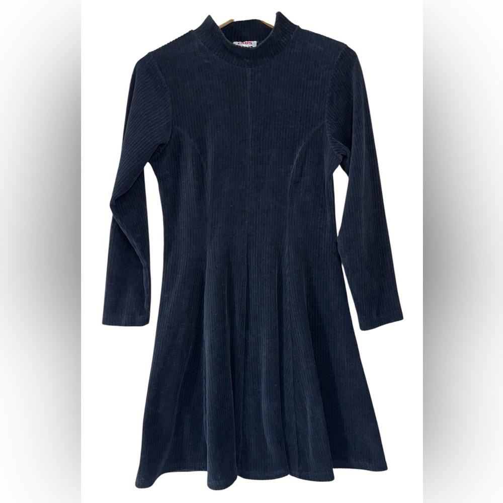 FADS VTG 80s Velvet BLACK LONG SLEEVE MINI DRESS Babydoll Bodycon | Women’s L